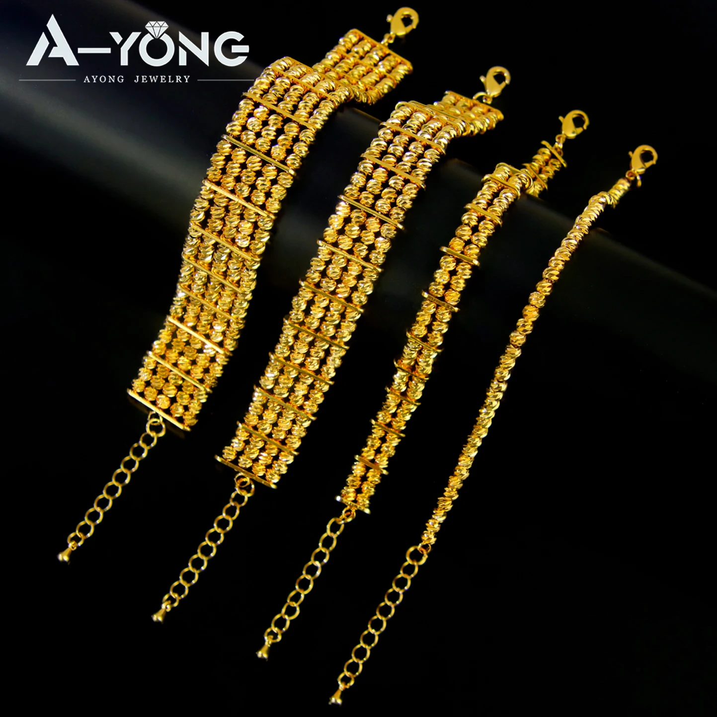 Algeria Bridal Wedding Cuff Bangles 24k Gold Plated Nigeria Luxury Multi Layer Bead Bracelet Women Gold Engagement Jewelry