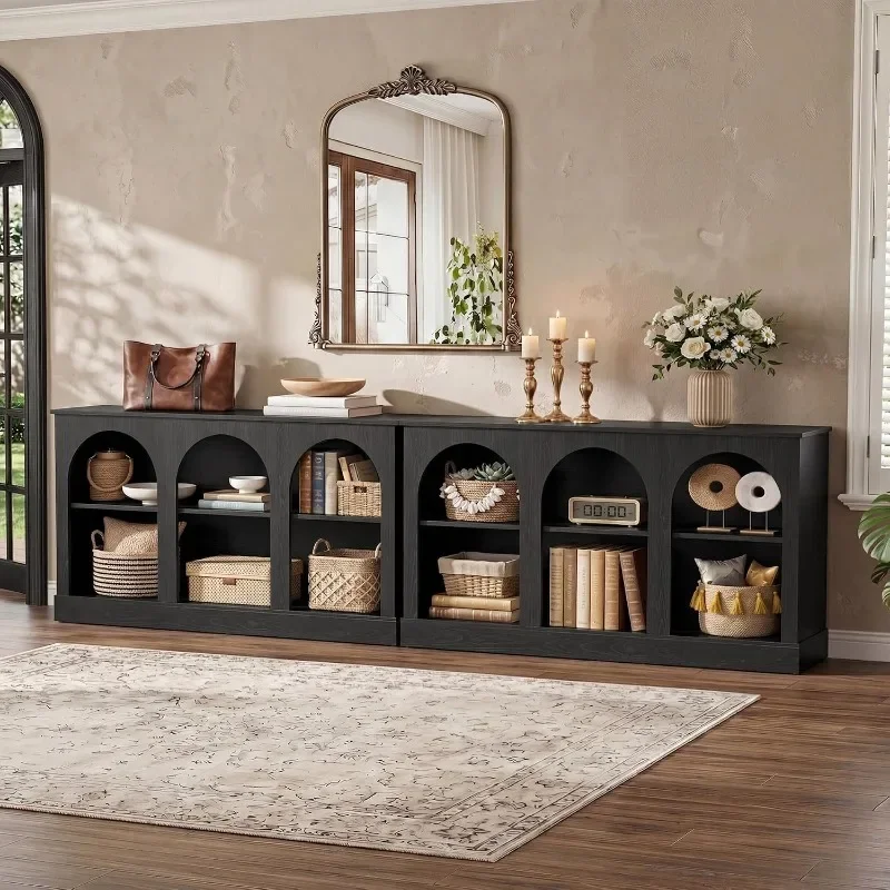 Tribesigns Farmhouse Console Table Set of, Extra Long Entryway Table with 3 Tier Storage, Wooden Rectangular Sofa Table Behind