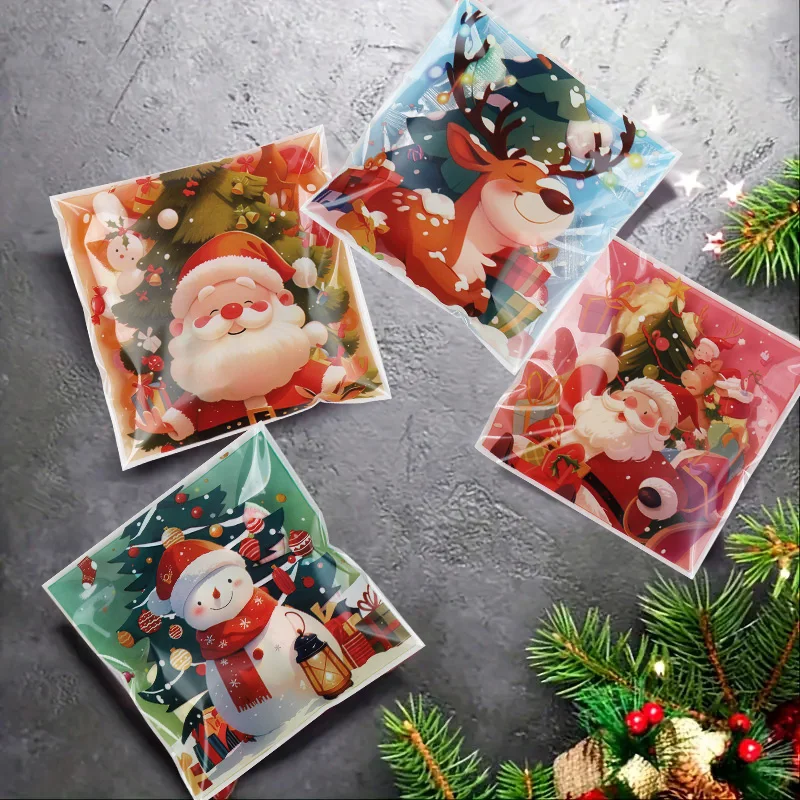 100 Stücke Cartoon Weihnachten Süßigkeiten Cookie Taschen Selbstklebende Geschenkverpackung Opp Taschen 2026 Neujahr Party Dekoration Lieferungen