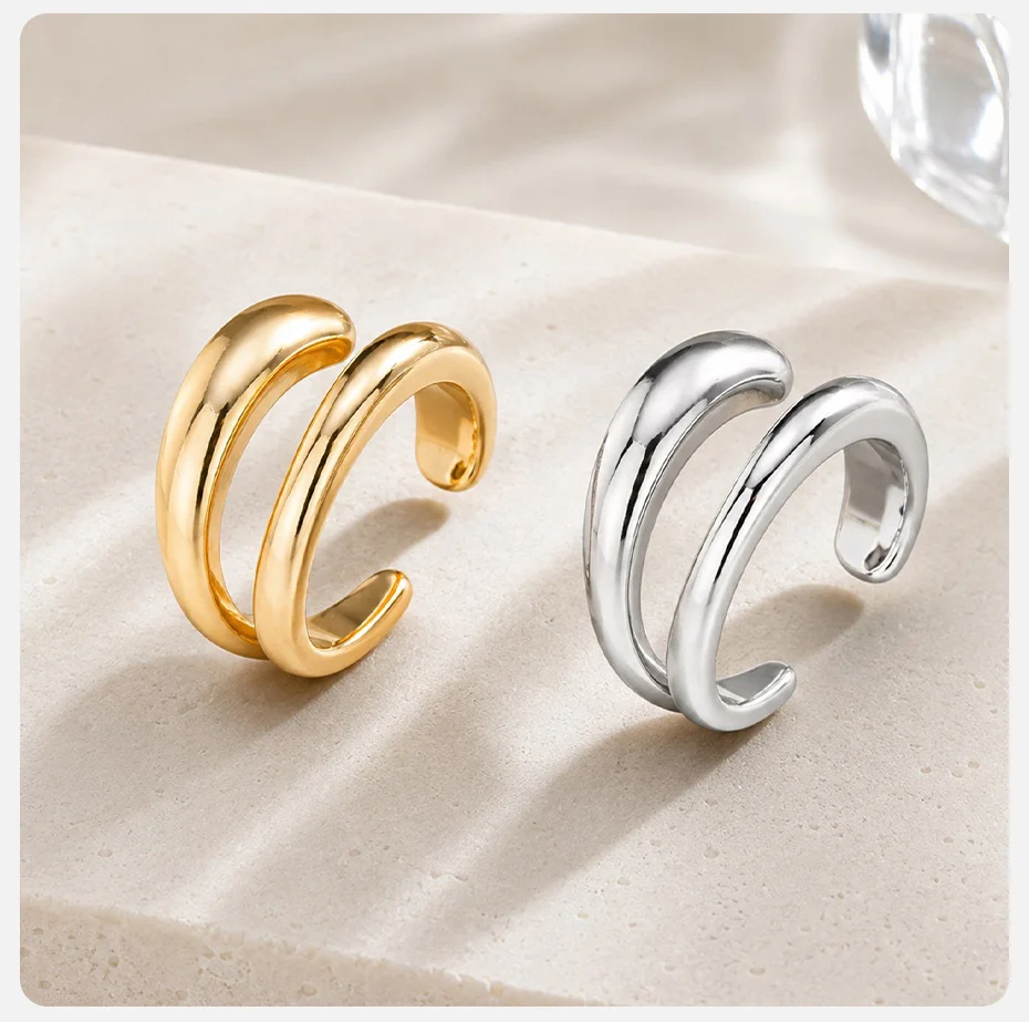 Vnox 1 Stück Punk-Ohrklemme für Frauen, Geometrischer Doppelschicht-Ohrclip ohne Piercing, Knorpel-Ohrring, Y2K-Schmuck – Detail 5