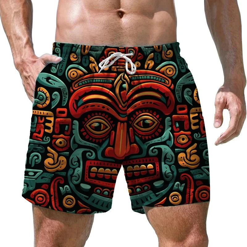 

New Fashion Hawaiian Tiki 3D Print Beach Shorts Casual Aloha Polynesia God Short Pants For Men Clothes Aloha Boy Trunks Shorts