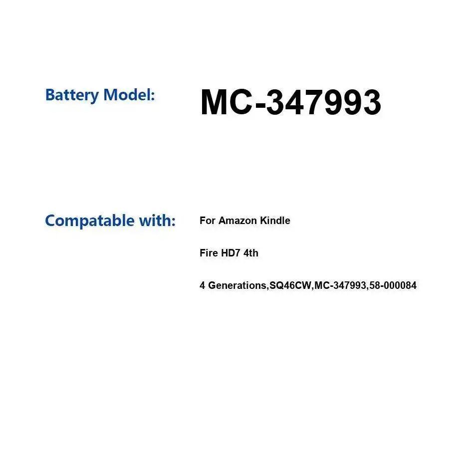 

Fast Charging 3500Mah For Amazon Kindle Fire HD7 4Th 4 Generations , SQ46CW MC-347993 58-000084 Tablet Battery High Capacity