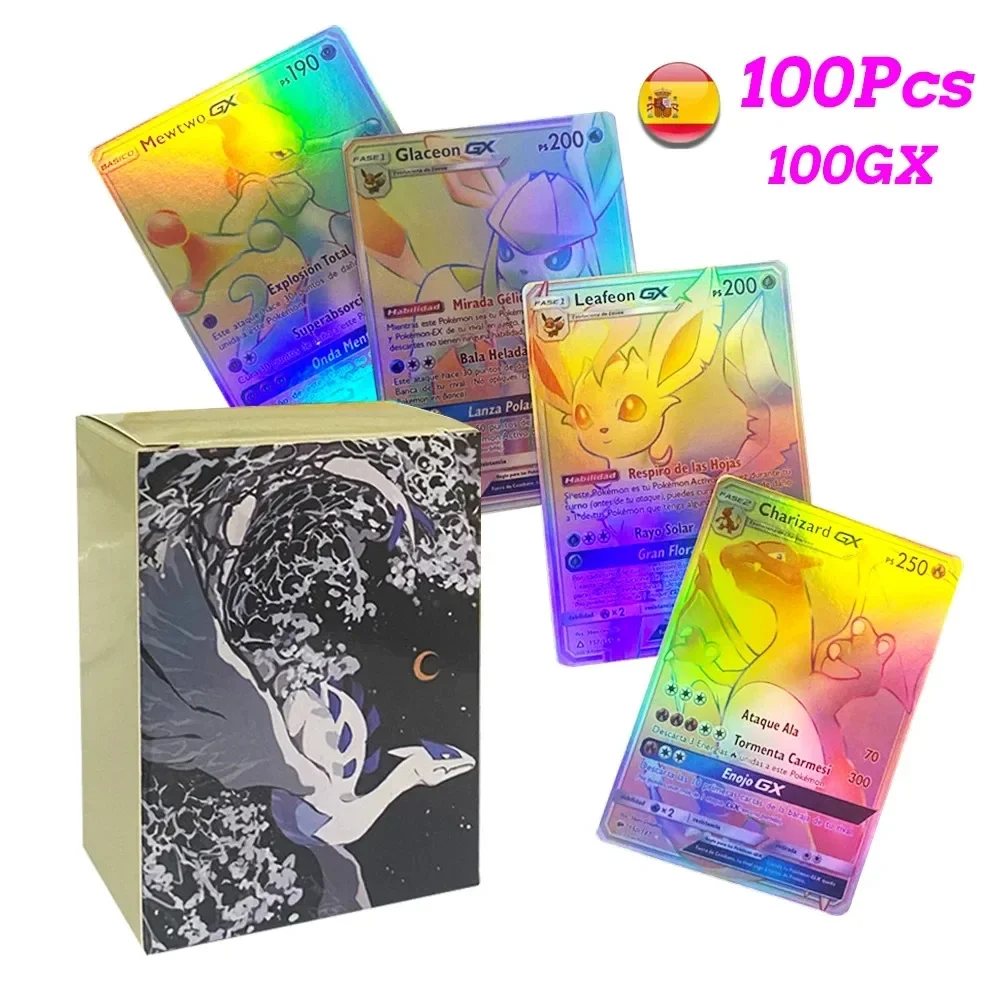 New Spanish Version Pokemon Cards Flash Card GX VMAX Hologram Game Battle Gold Silver Black Children\'s Collectible Card Toy Gift