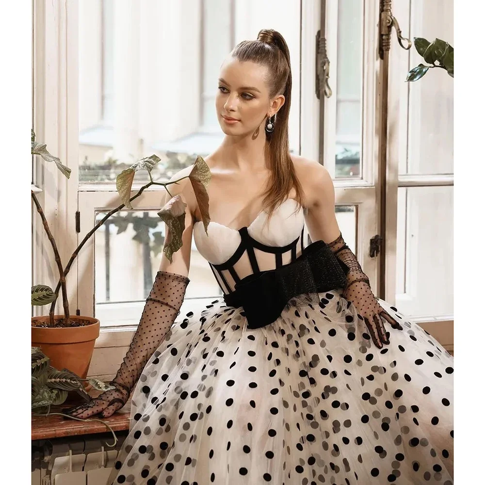 Classic Sweetheart Party Dresses Fashion Dots Ankle Length A-Line Prom Gowns with Bow Elegant Formal Women Evening Dress 2024