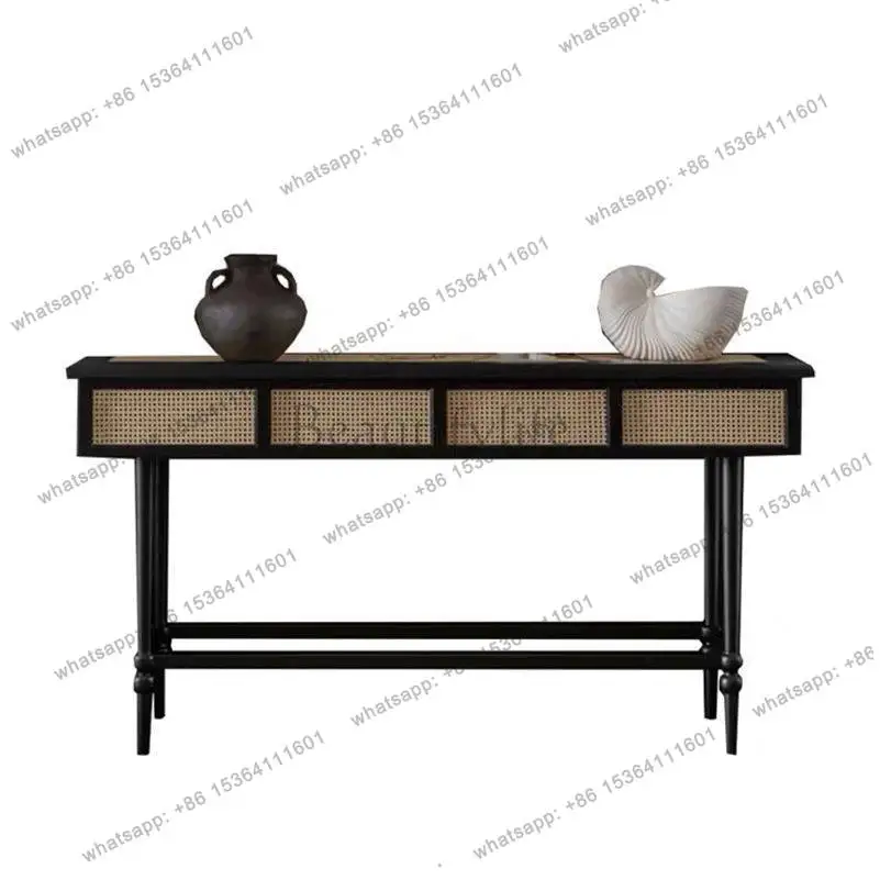 YJ French braided rattan entrance table/retro old partition entrance cabinet/modern solid wood sofa side table