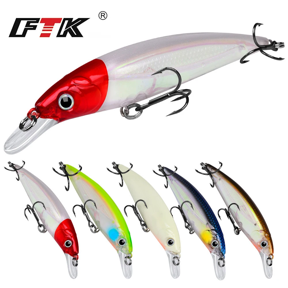 

FTK 3D Eyes Bionic Minnow Fishing Lure -7g 14g Hard Bait with Treble Hooks Artificial Bait for Pike Bass Fishing Tackle