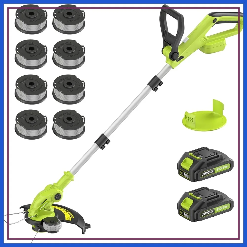 

20V Cordless String Trimmer 12-Inch with 2x2.0Ah Batteries, Electric Grass Edger & Lawn Mower with Charger, 8 Spools, Foldable