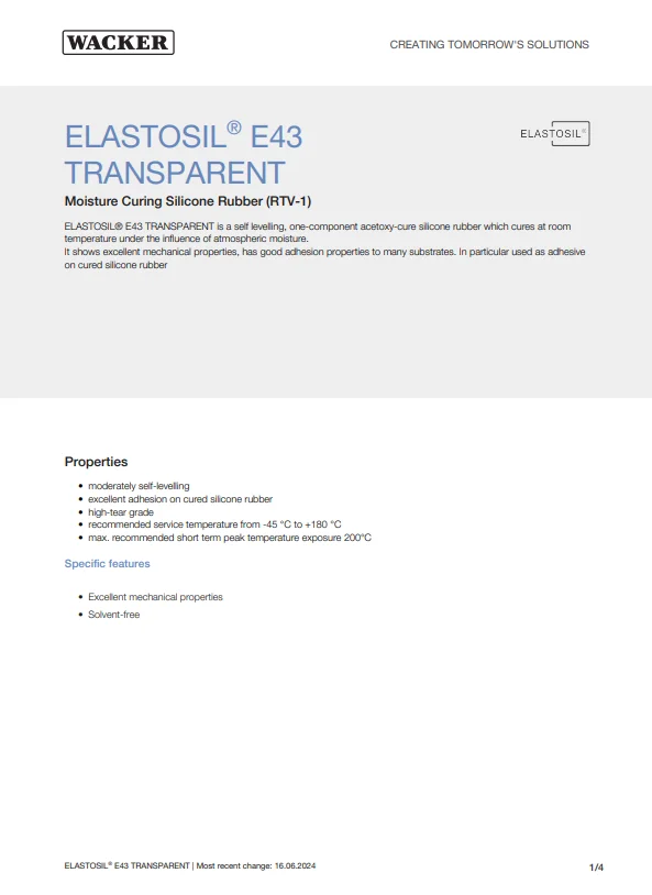 Wacker E43 310ML Transparent Sealant Medical Food Grade Glue Silicone