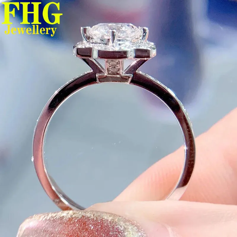 

Au750 Real Solid 18K White Gold Ring Women Engagement Anniversary Wedding Ring Round Moissanite Diamond Ring Flower Trendy