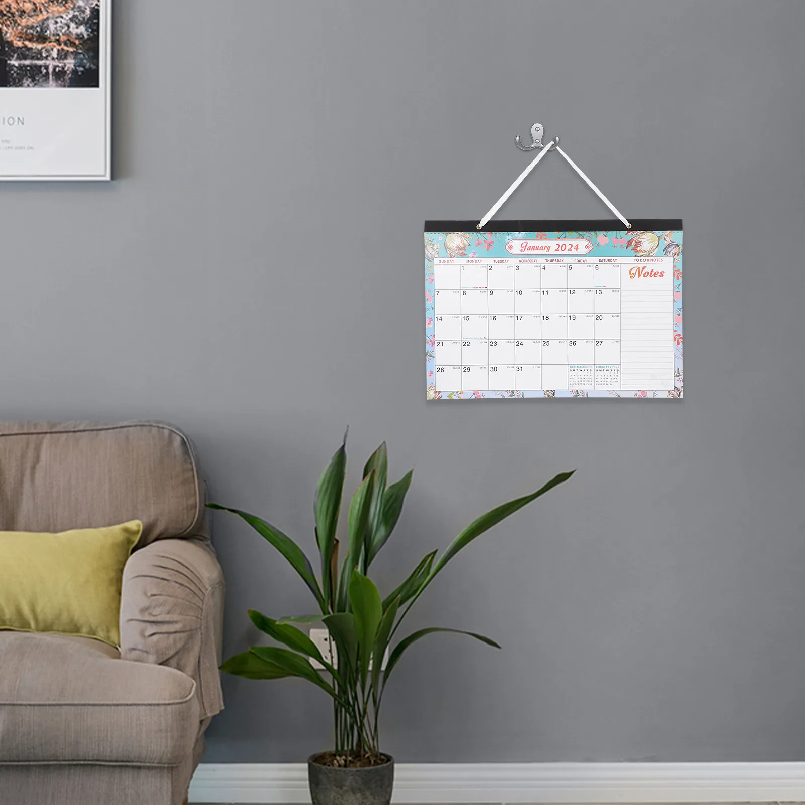 

2024-2025 Monthly Wall Calendar for Office Home Use Sturdy Hanging Design Clear Printing Blank Space for Notes Holiday Daily