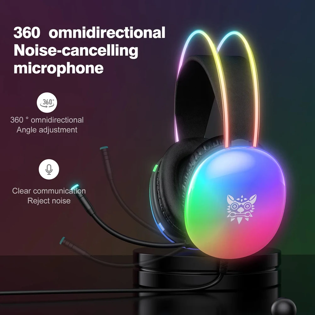 A57G-ONIKUMA Gaming Headset with RGB Dynamic Lighting Wired Over-Ear Headset with Noise Canceling Microphone for PC Black