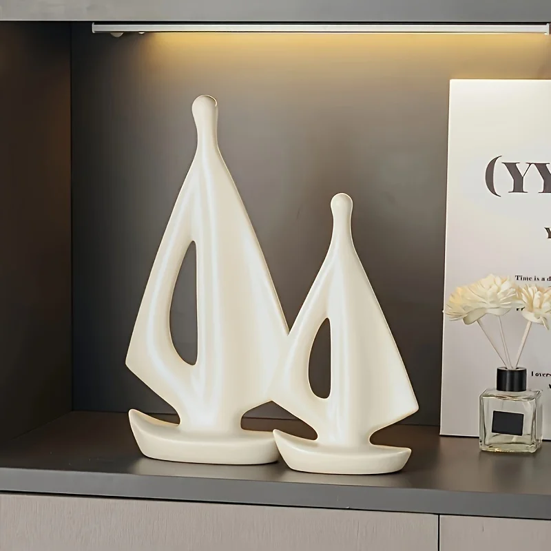 Ceramic Statue 2-Piece Set, Modern Maritime Sculpture Desktop Suitable For Various Room Types - Home, Office, Living Room,