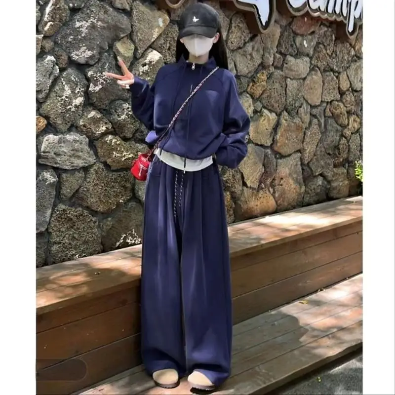 Amerikaanse Lazy Sle Casual Set Dames Losse Sweatshirt Jas Hoge Taille Wijde Pijpen Sportbroek Tweedelig Set