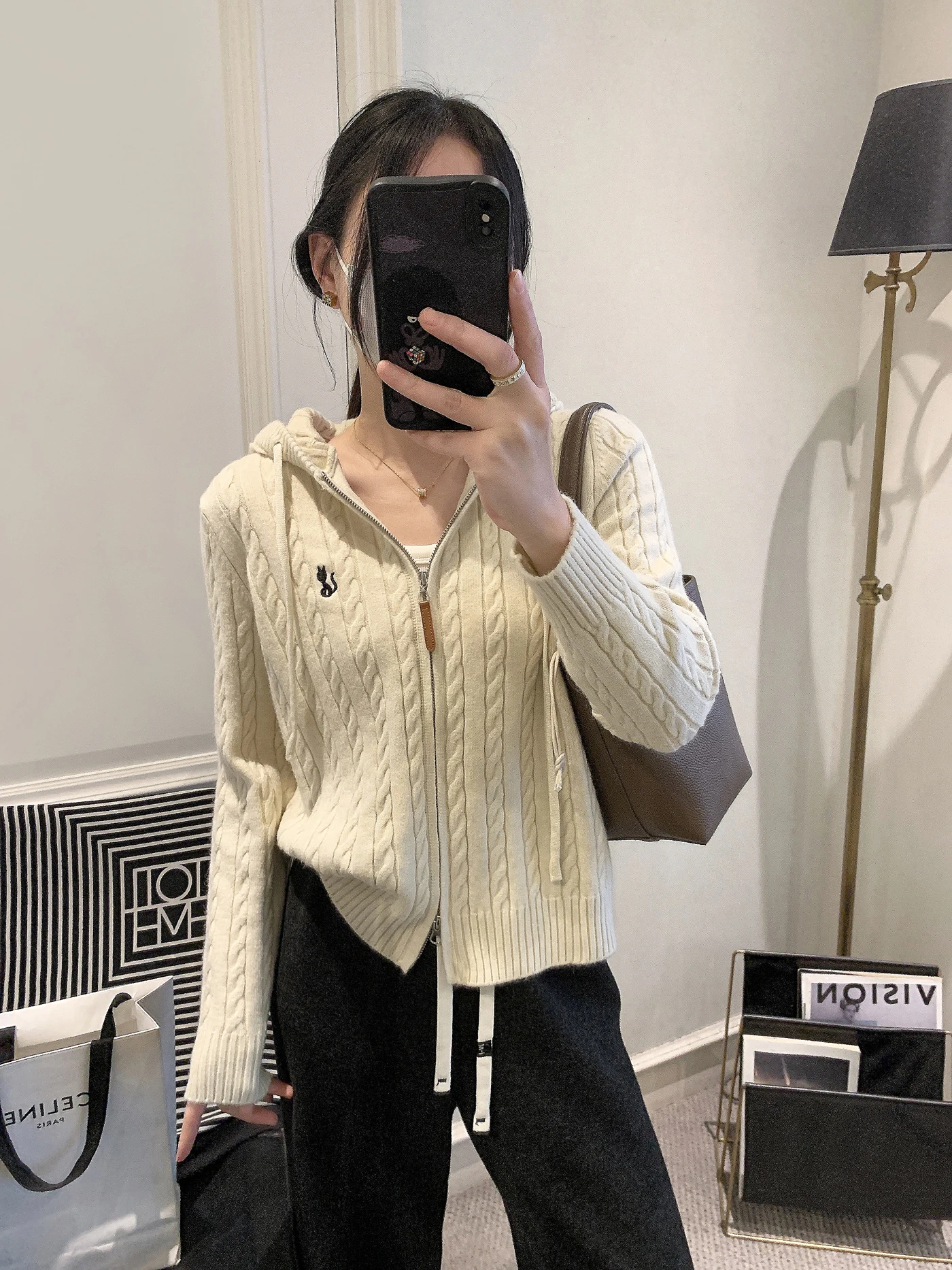 

Korean Sle Knitted Hooded Cardigan Women's Long Sve Zipper Coat Breathable Comfortable Spring 2026 Faion Outerwear