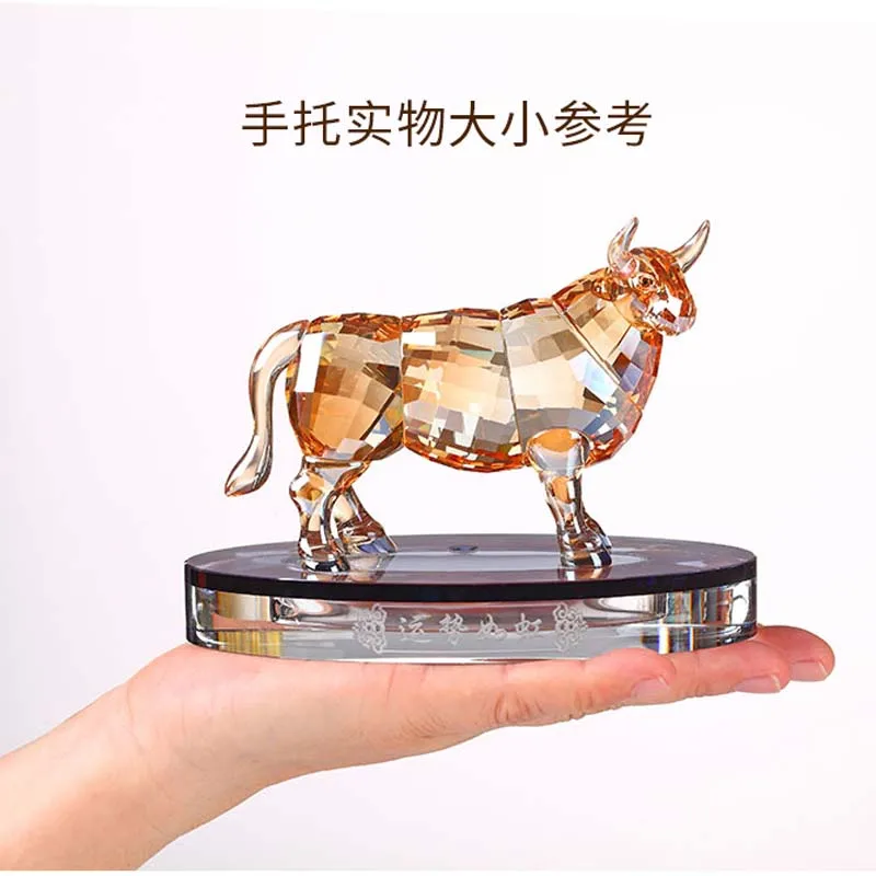 High grade crystal Decorative gift HOME company shop shares business good luck BULL 3D color FENG SHUI talisman