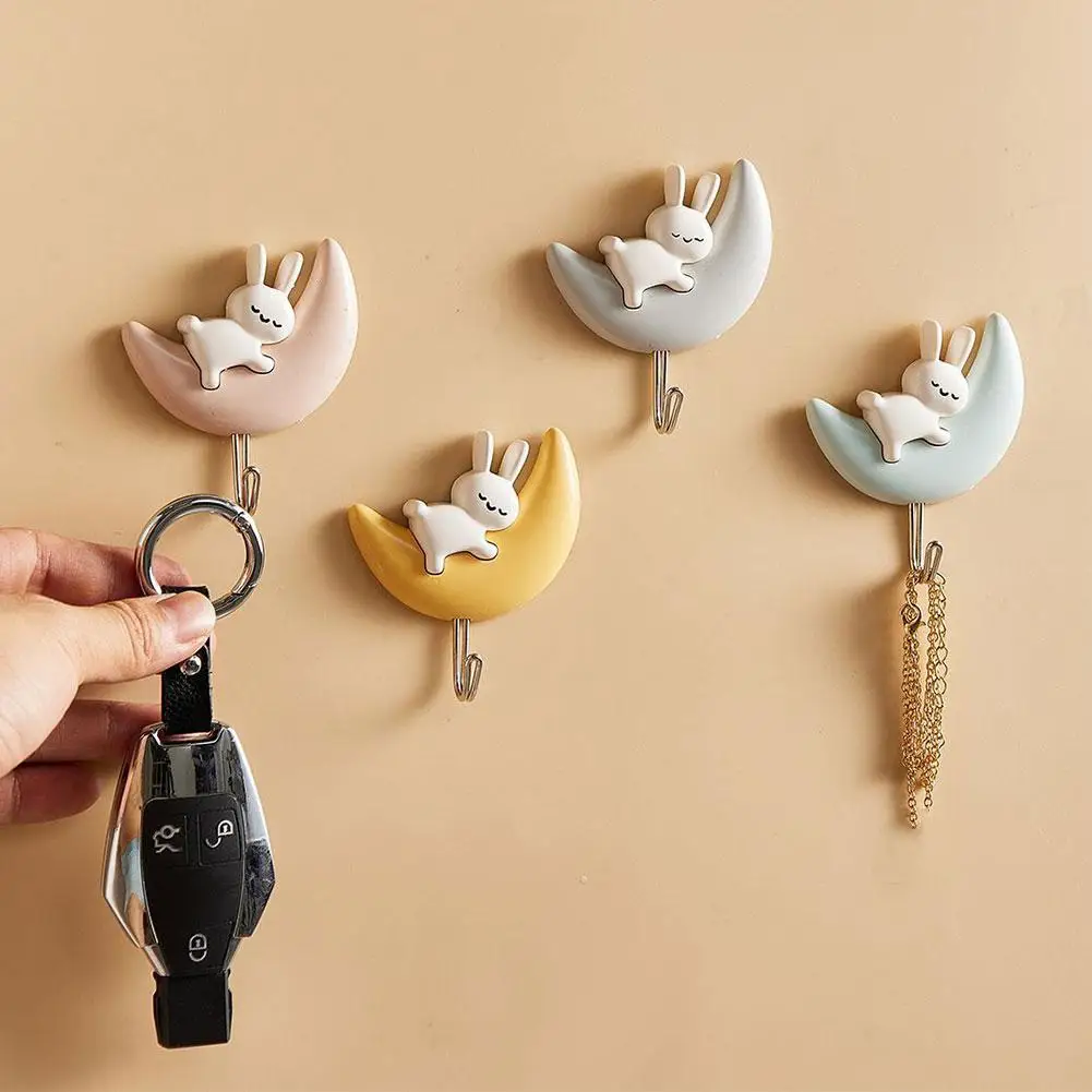 2PCS Creative No Punching Jade Rabbit Moon Traceless Hook, Bathroom, Dormitory, Bedroom Door Can Be Hung Behind The Door