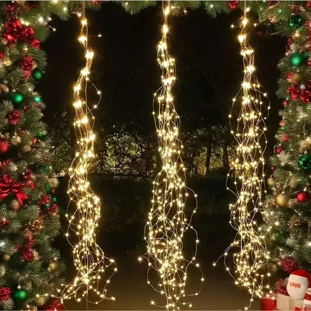 3M600LED Solar Powered Willow Vine Cascading String Lights Waterproof LED Fairy Lights for Outdoor Christmas Tree Garden Patio
