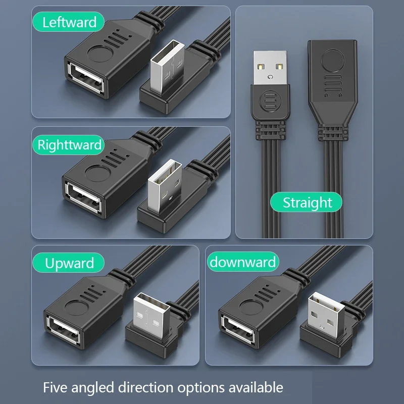 USB 2.0 Female Extension Adapter Cable for Mouse Keyboard Phone HD TV Laptop Computer Game Console Up Down Left Right Angled
