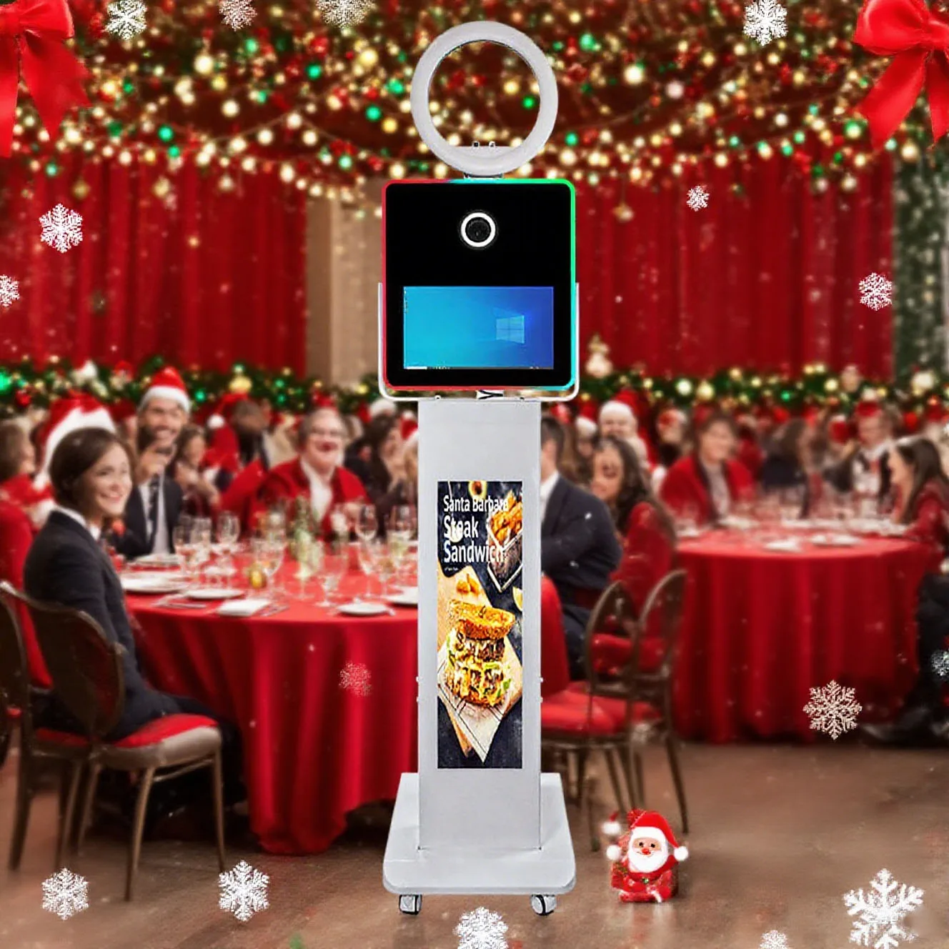 Event Party Rental with Wheel 15.6 Inch Touch Screen Selfie DSLR Photo Booth With 29 Inch Non Touch LCD Display Photo Booth