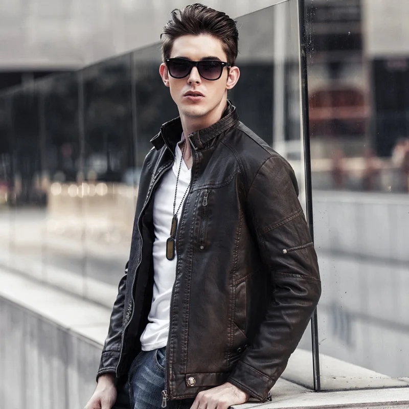 

Men's Biker Jacket Vintage Distressed PU Leather Motorcycle Coat Quilted Lining Side Pockets Zipper Closure Winter Warm Edition