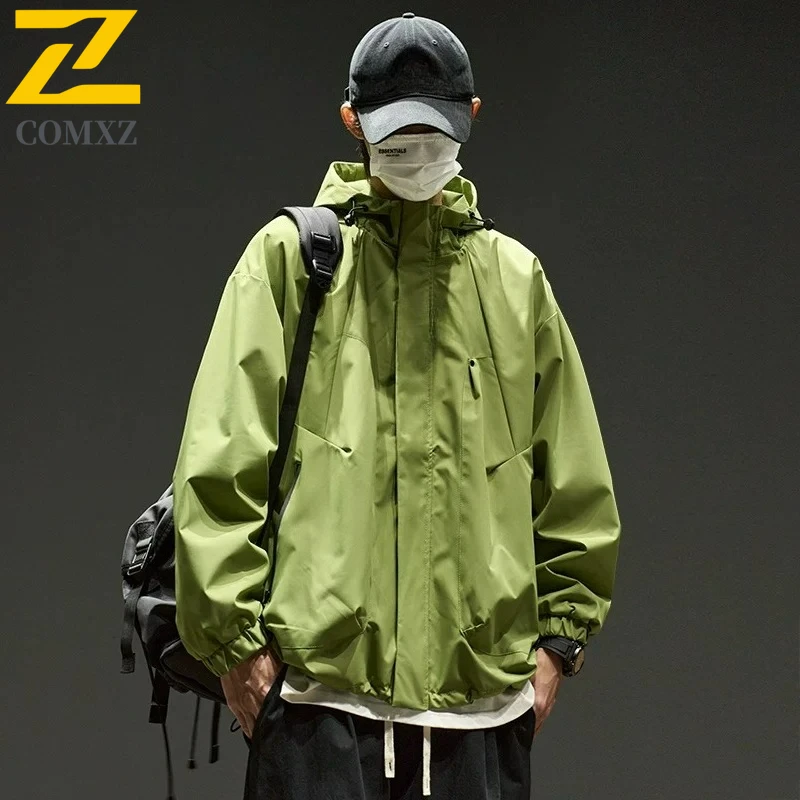 

COMXZ Мужская ветровка, однотонная куртка из софтшелла, свободная уличная водонепроницаемая осенняя куртка для кемпинга, пальто высокого качества