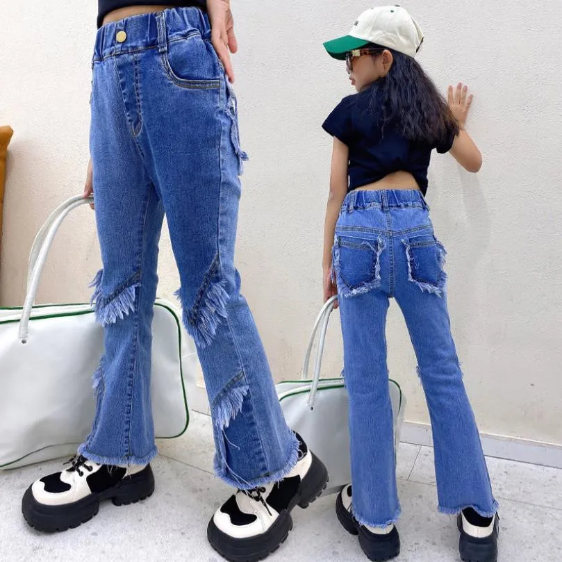 

Children Denim Pants Spring Autumn New High Waist Trousers Baby Girl Fashion Tight Fitting Pants Teenage Jeans 4-14Y Wz1004