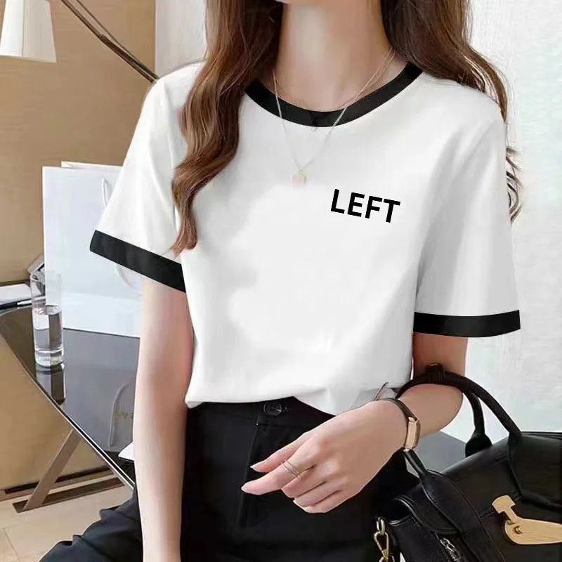 High-End Guangzhou Thirteenth Factory Women's T-Shirt European Goods Summer Collection Loose Fit Cotton Short Sleeve round Neck