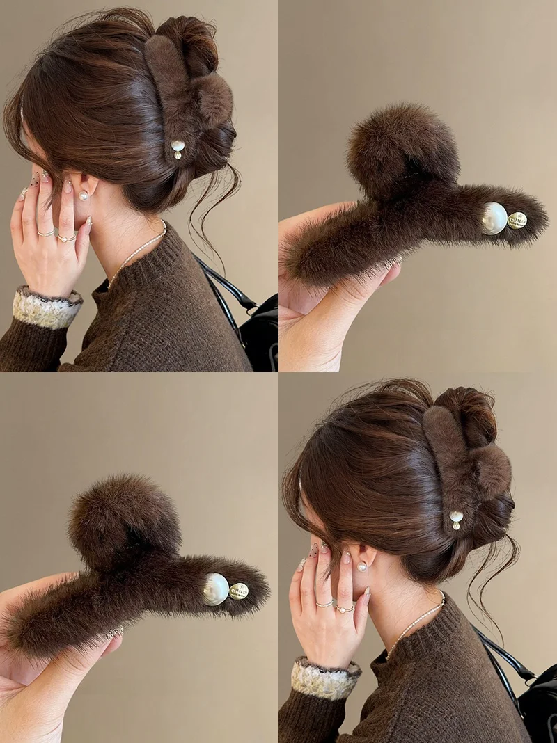 Presilha de Cabelo Grande Coreana com Miçangas para Mulheres – Acessório de Cabelo para Outono/Inverno, Festivais e Uso Diário