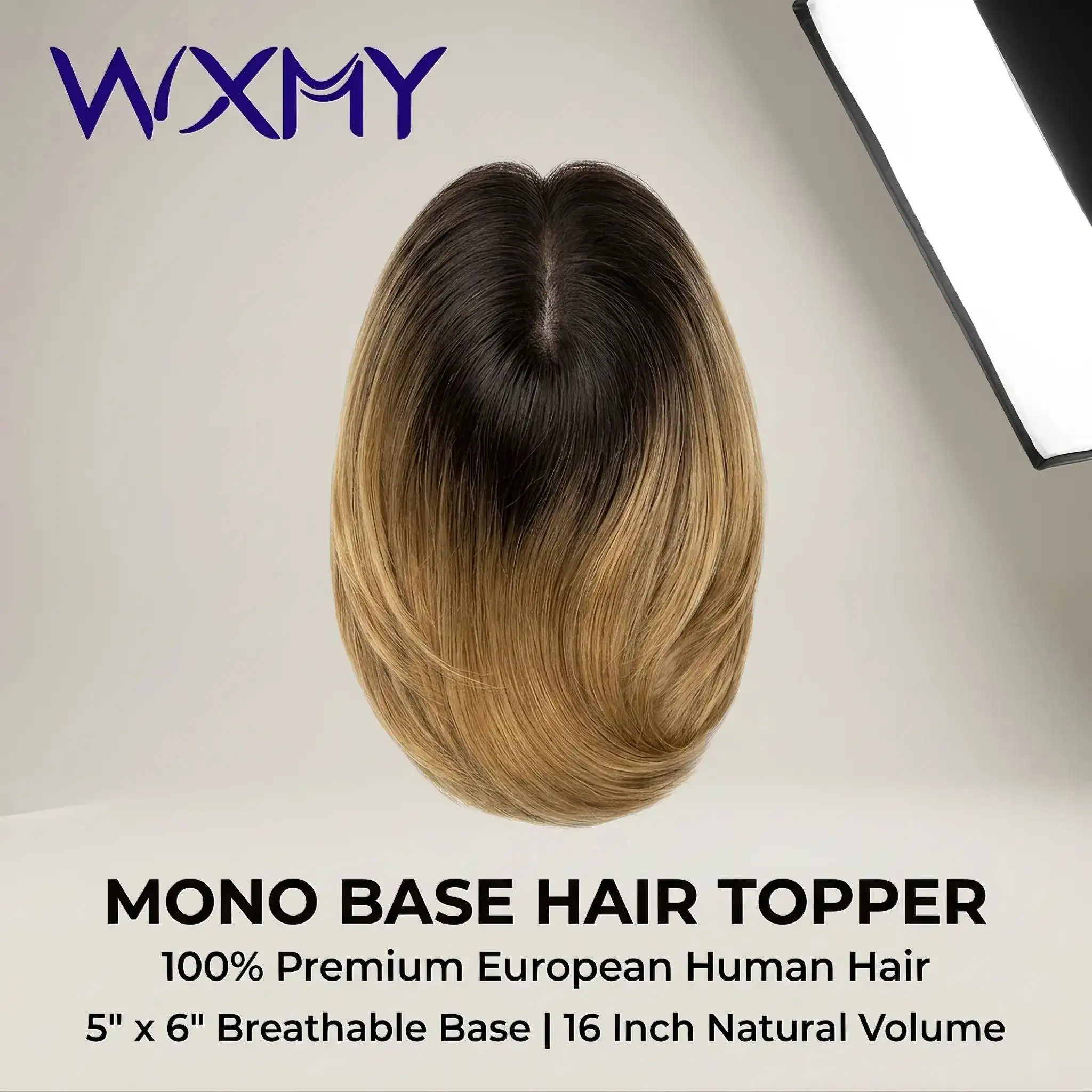 16 Inch Human Hair Topper for Women Thinning Hair Mono Base Clip In Hair Replacement Brown Blonde Highlight European Virgin Hair