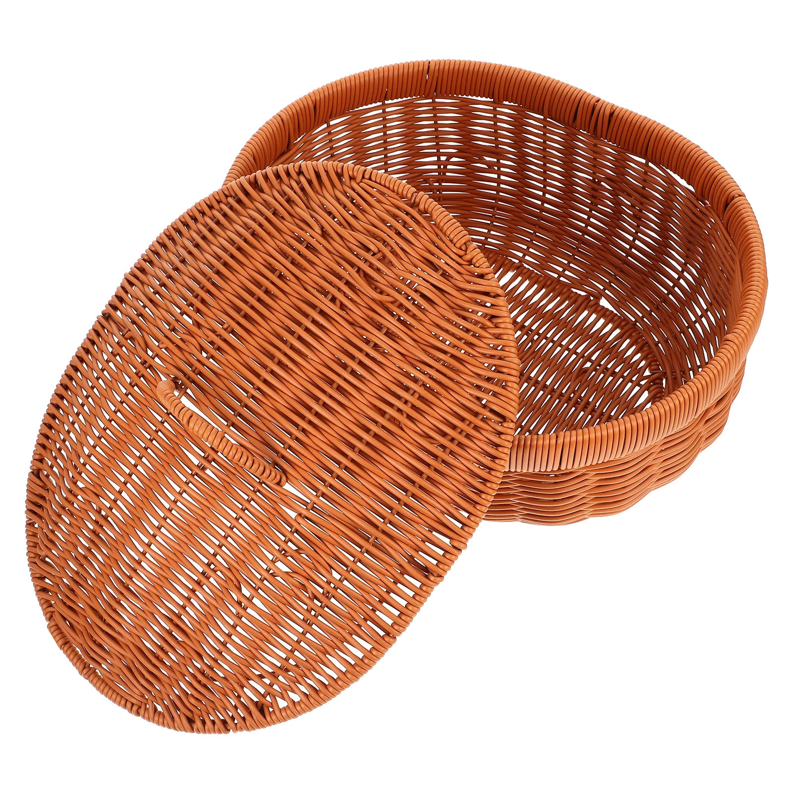 

Woven Baskets for Kitchen Fruit Bread Storage Brown Plastic Lid Desktop Breathable Design Versatile Home Sturdy Construction