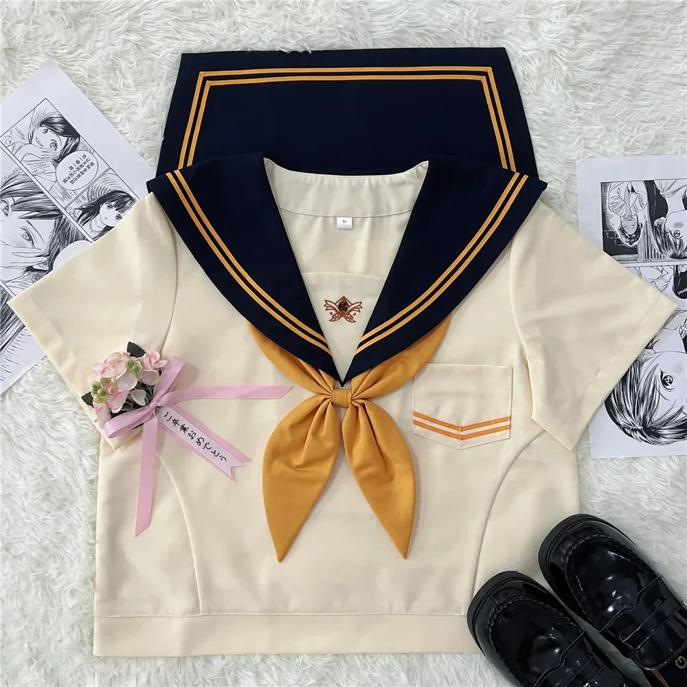 Japan School Uniforms Korean Sailor Suit Jk Uniforms College Middle School Uniform for Girl Student Light Yellow Costume Seifuku