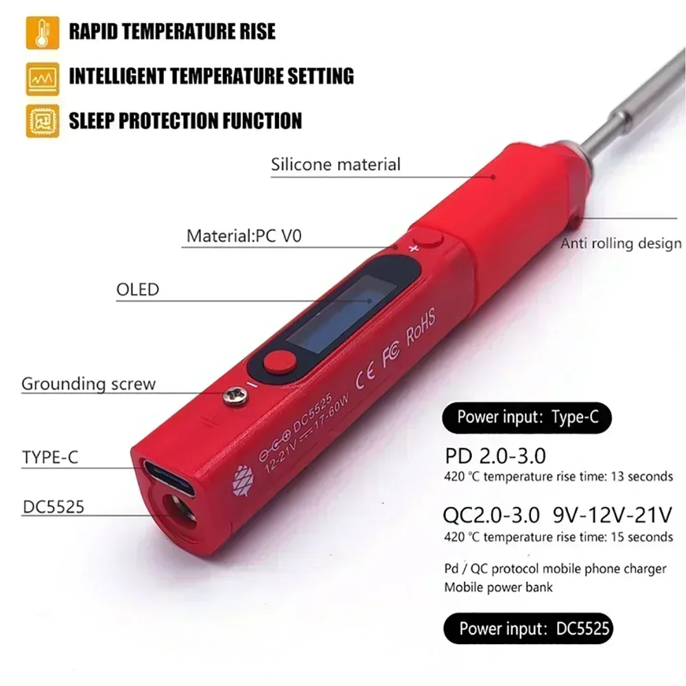 Pine64 V1 Pinecil BB2 Soldering Iron TS B2 with Portable TYPE-C Jack Add High-Quality Tips Kit