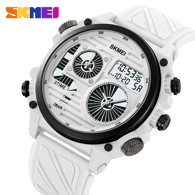 SKMEI 4 Time Display LED Light Digital Sport Watch Mens Stopwatch Calendar Clock 50M Waterproof Wristwatches Alarm reloj hombre