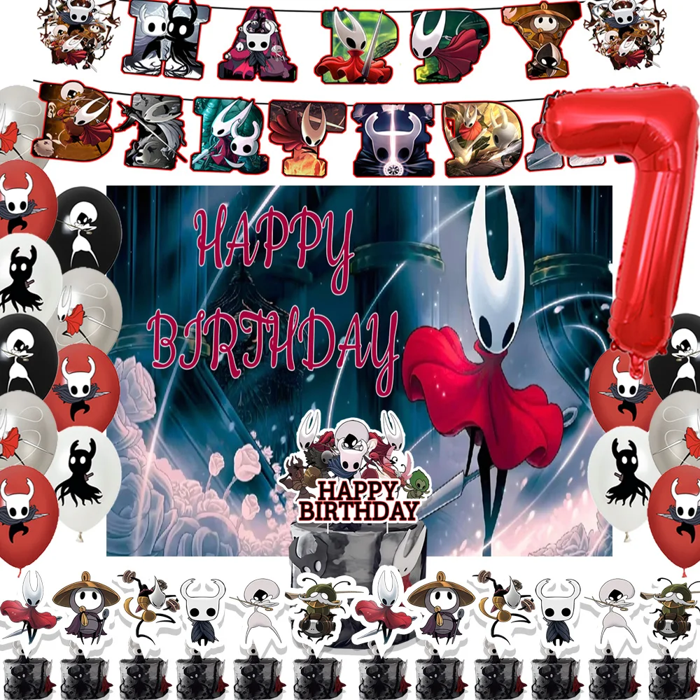 

Cartoon Hollow Knight Theme Birthday Party Supplies Decor Latex Balloon Banner Backdrop Cupcake Topper Hot Game Baby Shower Prop