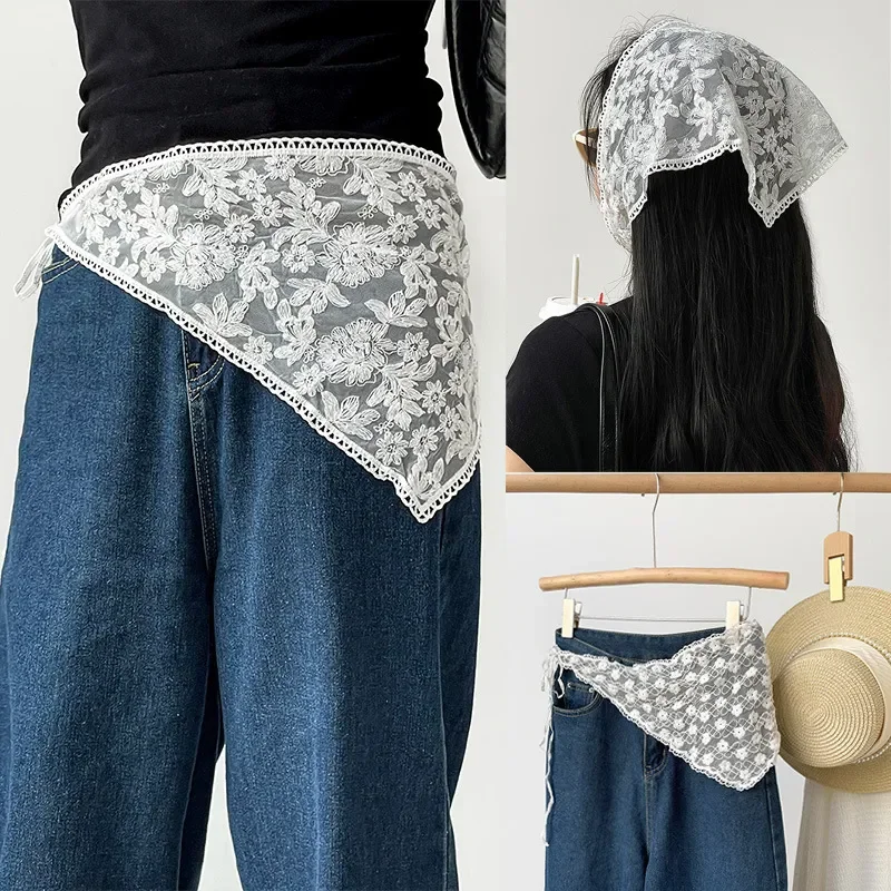 

2026 French Lace Fart Curtain Triangle Scarf Headscarf Hair Scarf Silk Scarf for Women Bag Head Silk Scarf Clothing