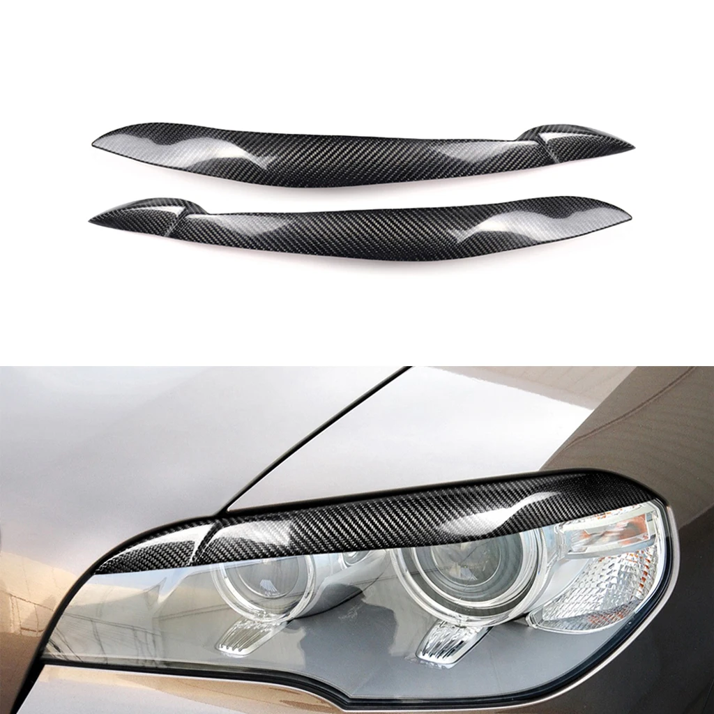 

2 Pcs Carbon Fiber Headlights Eyebrow Eyelids Trim Cover For BMW X5 E70 2010 2011 2012 Car Stickers Eyelids Trim Cover