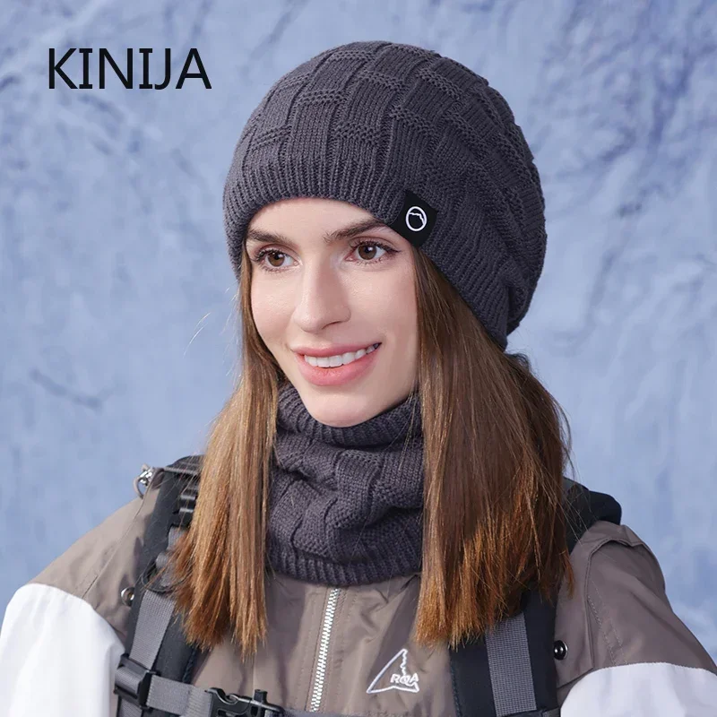 2 قطعة مجموعة محبوك قبعة وشاح قبعة الرقبة أدفأ الشتاء قبعة للرجال النساء Skullies Beanies قبعة الصوف الدافئة مكافحة البرد Gorras بونيه