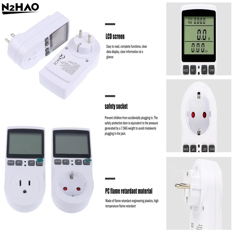 1 قطعة مقبس قياس الطاقة الأبيض الأوروبي والولايات المتحدة ، مقبس القياس الذكي ، الجهد غير الخلفي ومقياس الأمبير #1