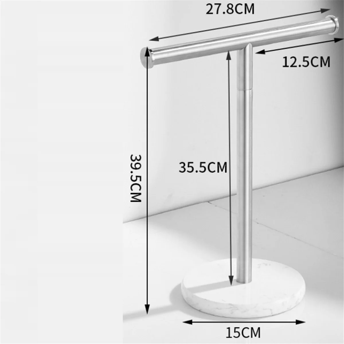 T-Shape Hand Towel Stand with Marble Base for Bathroom Countertop Tissue Rack Holder Kitchen Free-Standing Towel Hanger