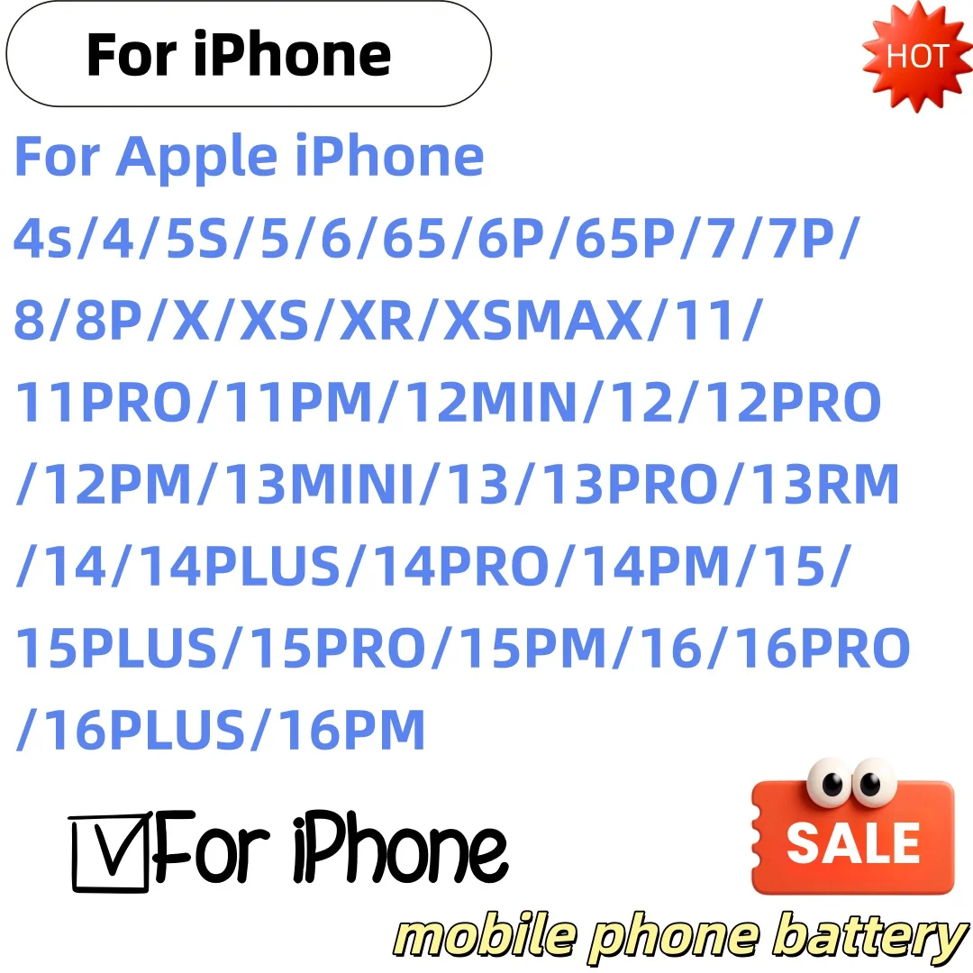 

Phone Battery For Apple 4S 5 6 S 7 8plus X Xr Xs Max 11 12 Pro 13 14 Plus 15 16PM Replacement Bateria+Free tools