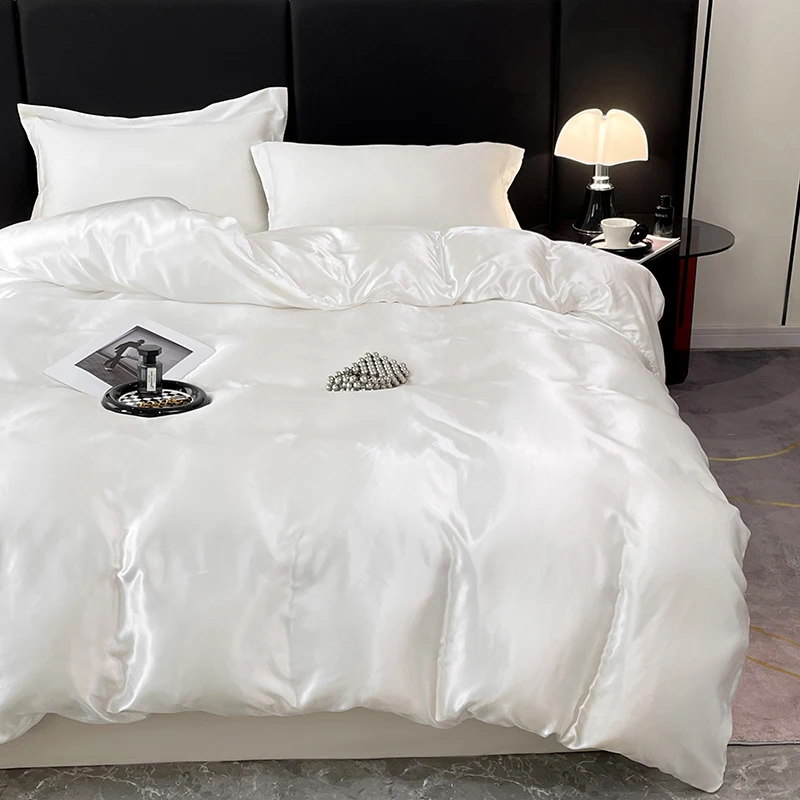 

1pc Sain Silk Duvet Cover For Summer White Color Smooth Coolling Quilt Cover Silky Comforter Single/Queen/King Duvet