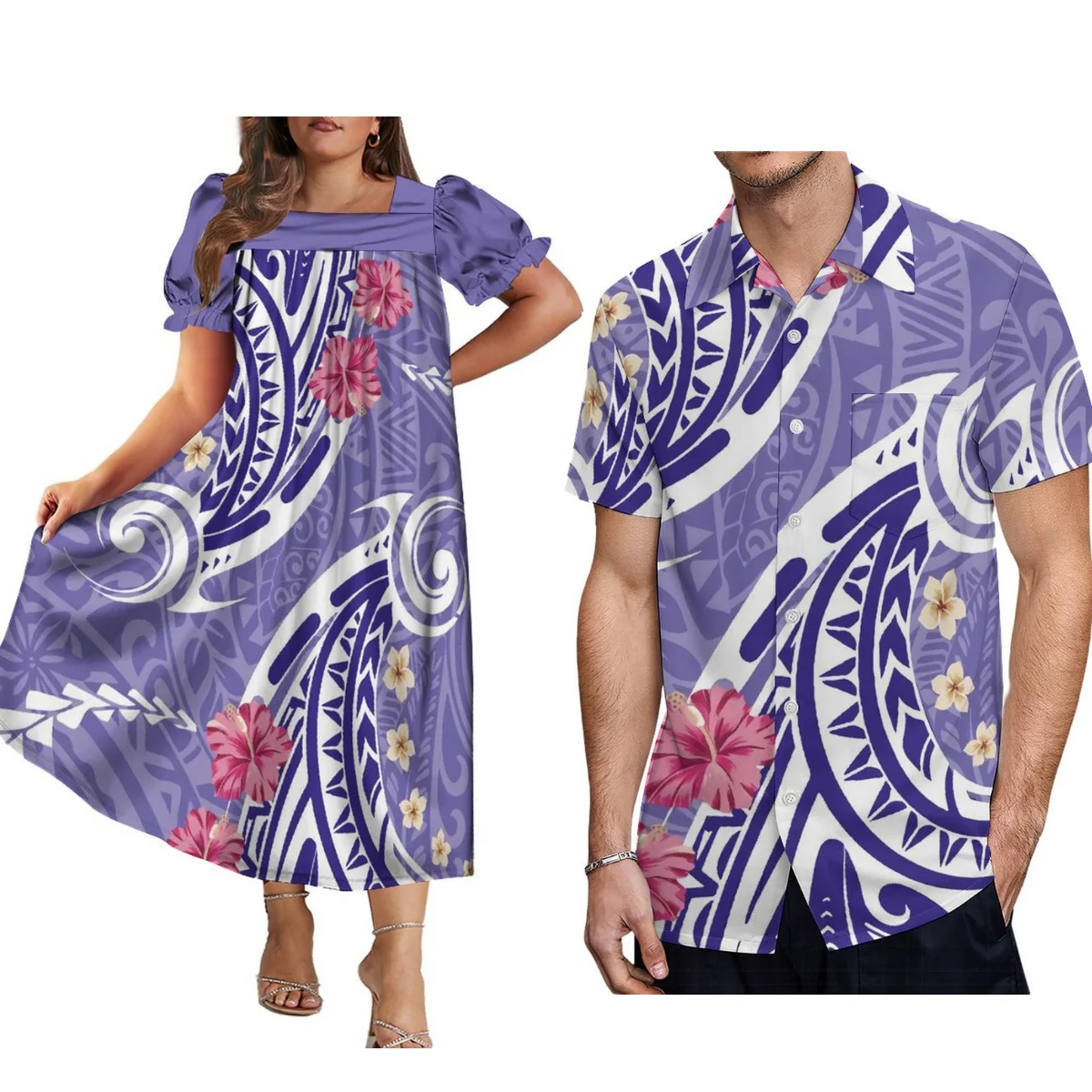 Samoa Couple Set Polynesian Islands Custom 3d Hd Patterned Mumu Dress Matching Men'S Aloha Shirt 2025 New Micronesia Dress