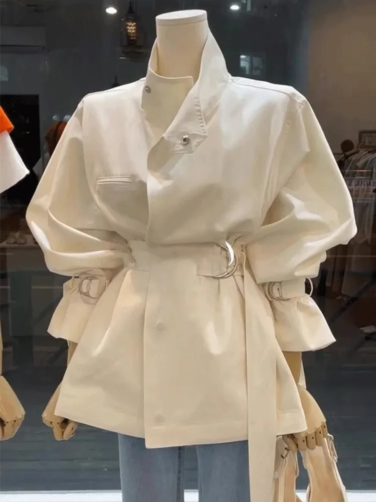 

plus Size Spring Fashion Korean Style Women's Workwear Windbreaker Slimming High Waist Design Long Sleeve Cardigan Coat