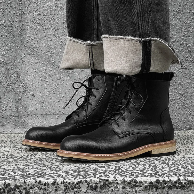 New Luxury Vintage British Men Ankle Boots Autumn Winter Outdoor Tooling Leather Shoes Military Boots for Men Motorcycle Boots