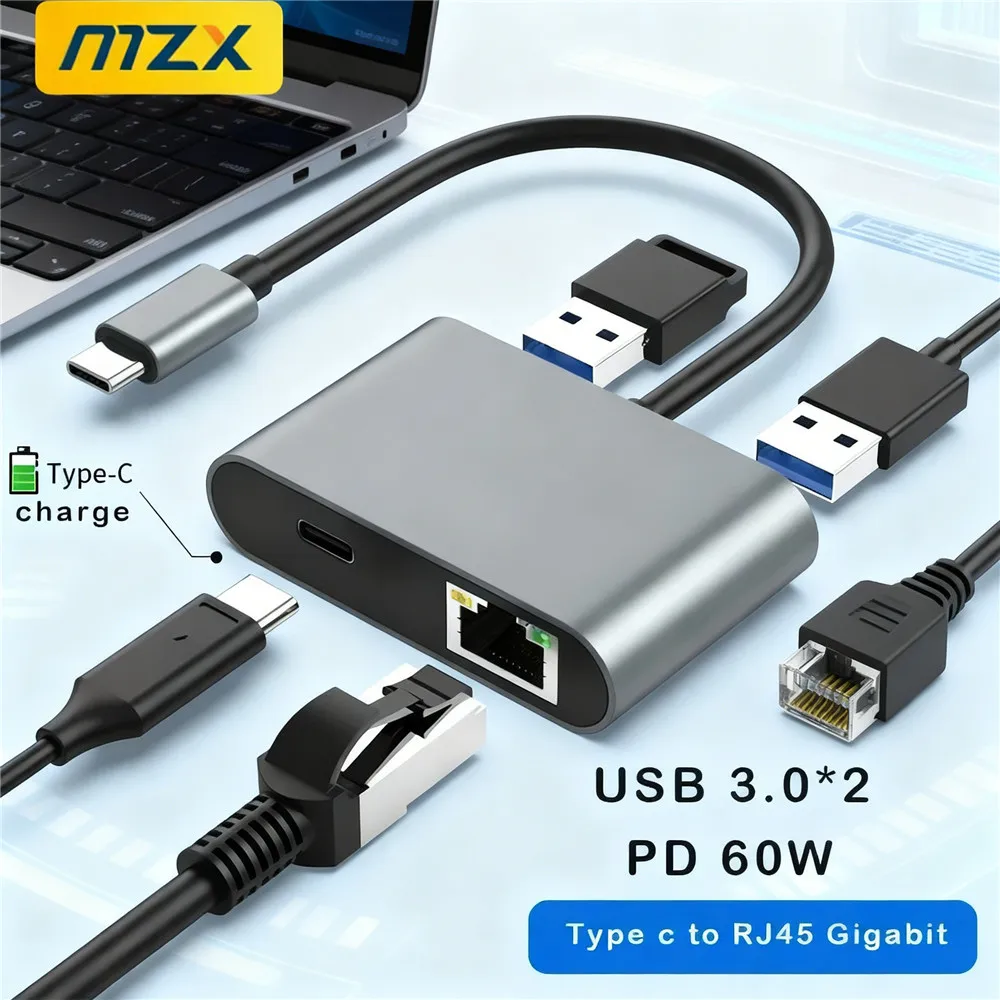 USB C Docking Station 1000M RJ45 PD 60W Ethernet Network Adapter Type Hub Gigabit LAN Dock Concentrator Laptop PC Accessories