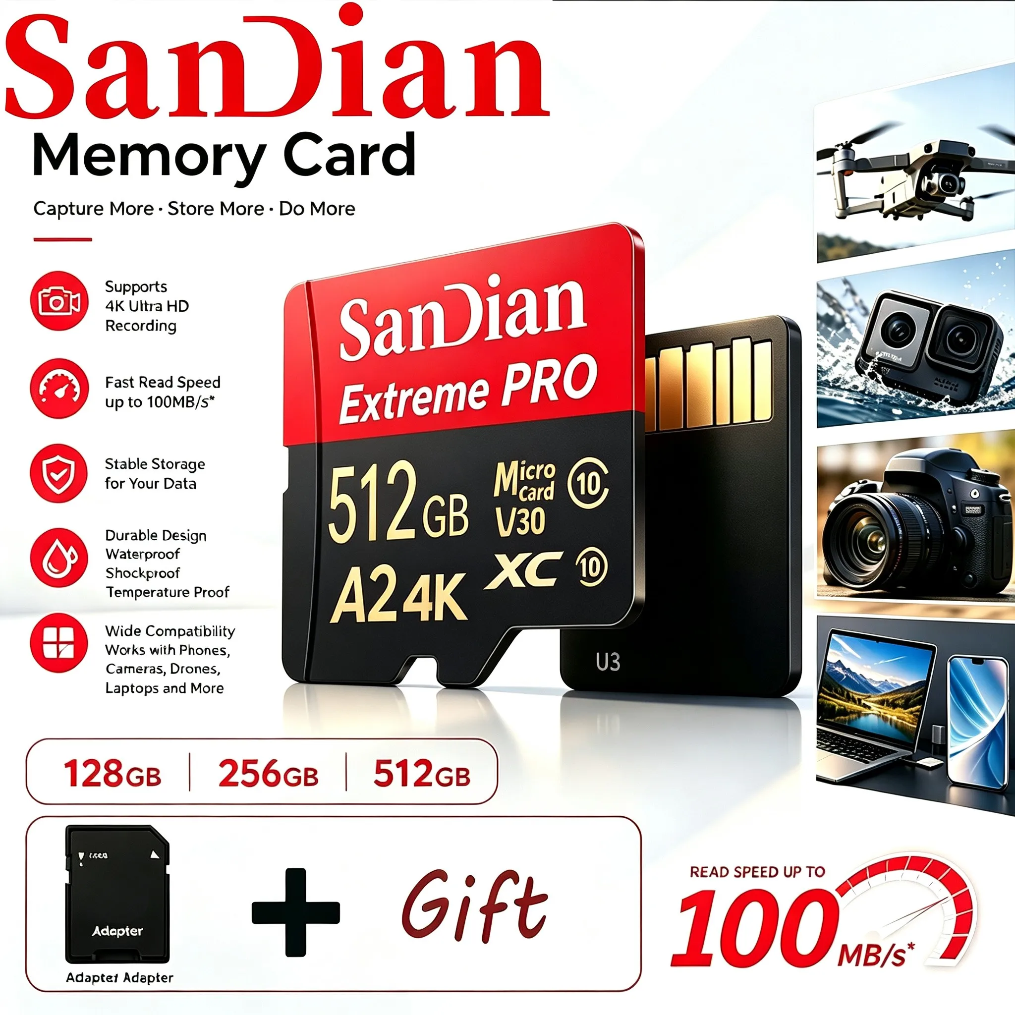 128GB 64GB 512GB Reliable Memory Card Micro TF SD Card SD Cards TF Cards U3 HD Video for CCTV/Phone/Desktop/Speaker/Router