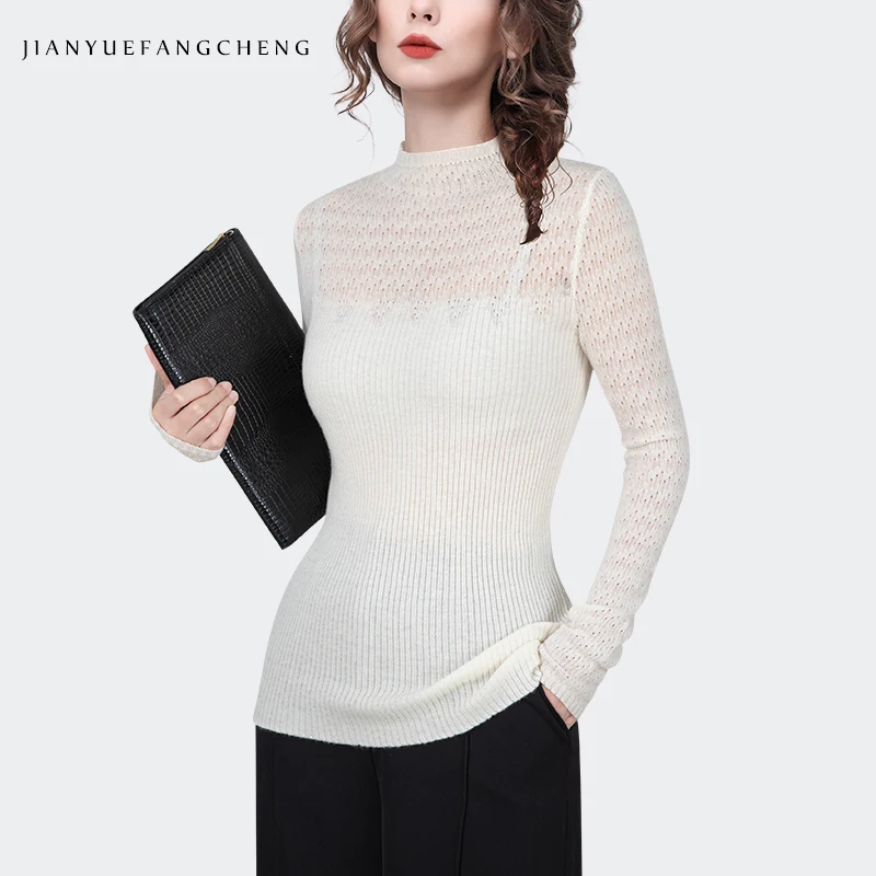 

Женский облегающий вязаный свитер, осенний тонкий пуловер с полувысоким воротником, небольшая рубашка, модная внутренняя одежда