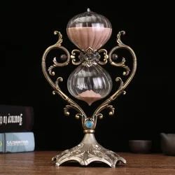 Hourglass 30/60 Minute LOVE Engraving Rotating Metal Sand Timer Antique Sand Clock Glass Sandglass for Gifts Desk Wedding Decor