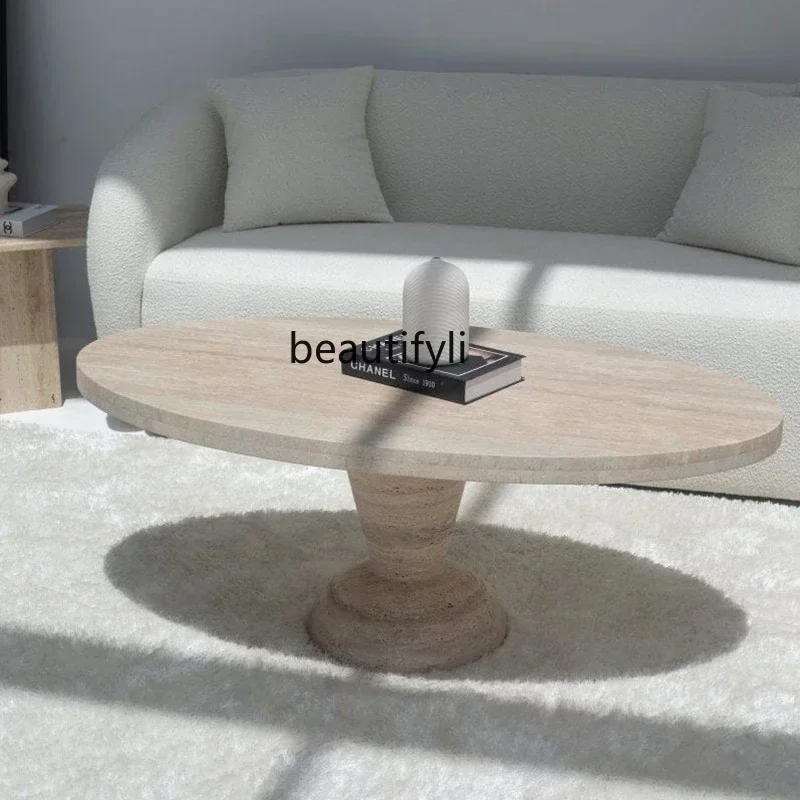 

A26 Natural travertine coffee table home living room creative oval coffee table minimalist, French wabi-sabi coffee table a16