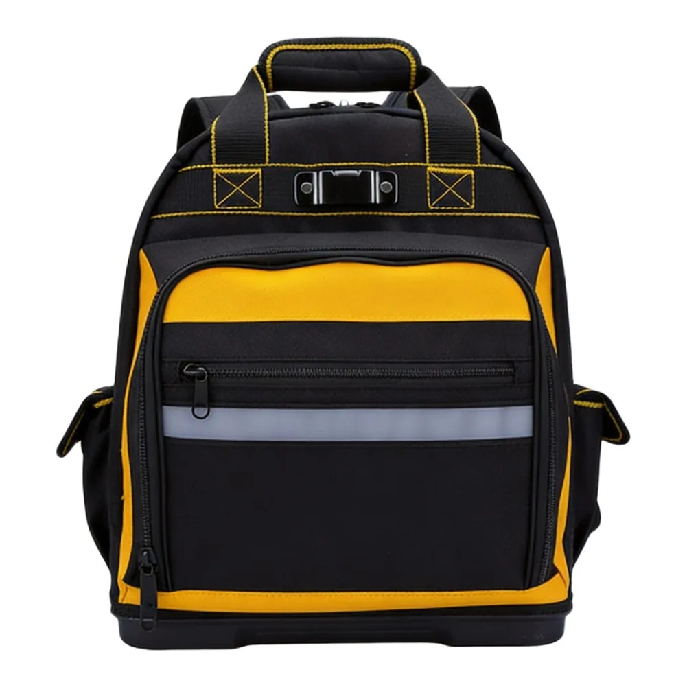 Oxford Cloth Tool Backpack with Hard Plastic Bottom Reinforced Stress Points and Purpose Built Pockets for Common Workshop Tools